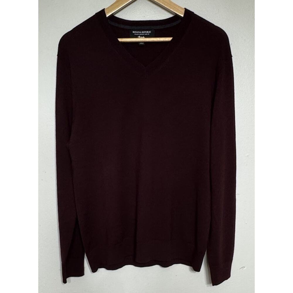 Banana Republic Men's Large Burgundy Italian Merino Yarn Pullover Sweater V-Neck